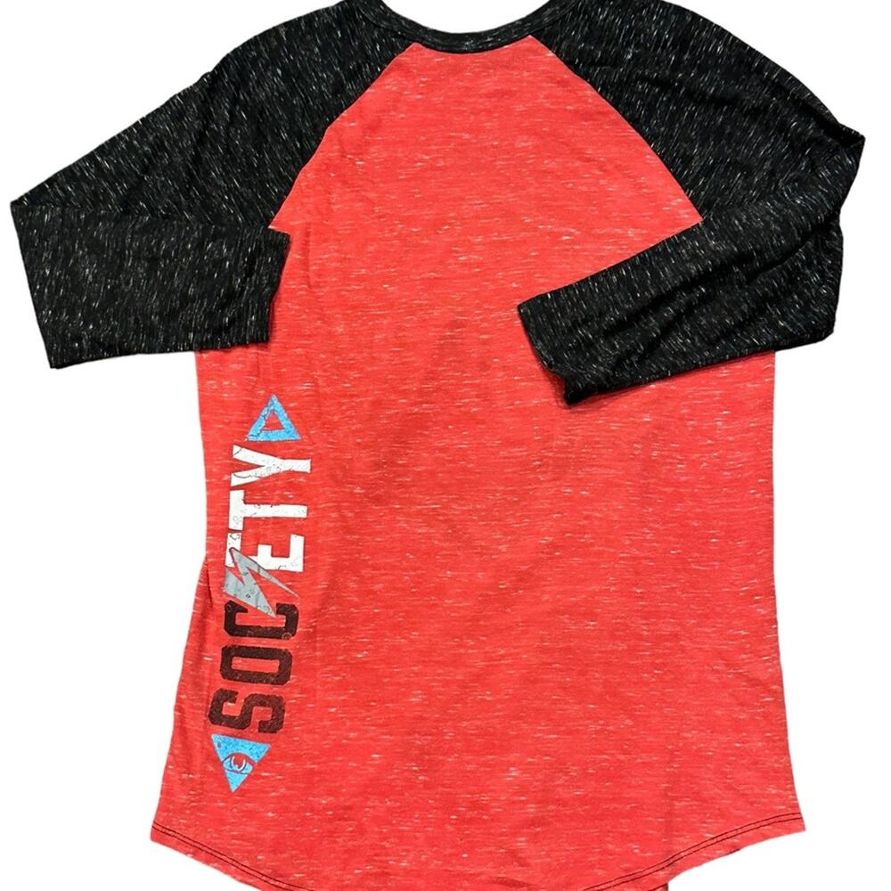 Society Mens Medium Black and Red Baseball Style 3/4 Sleeve Shirt - Picture 2 of 3